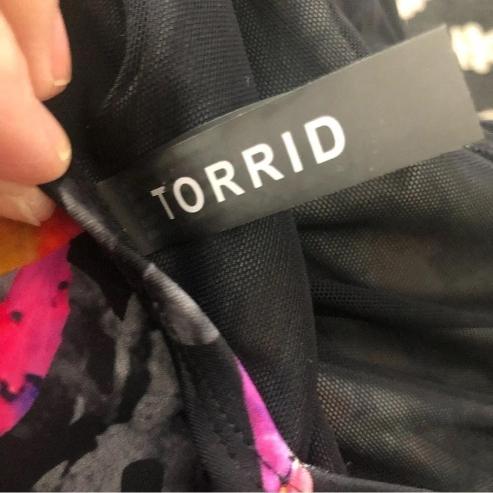 Torrid Floral Swimdress 6X/30 Black Coral Violet Halter Top Inner Bra Skirted